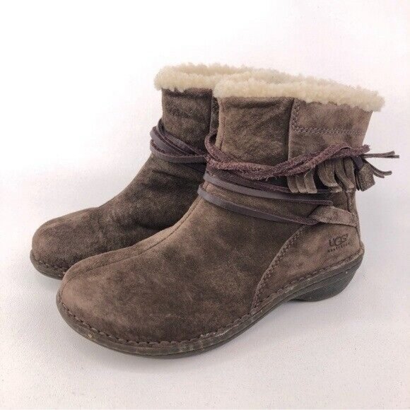 UGG Gaviota Brown Leather Winter Boots 6 - Picture 3 of 11